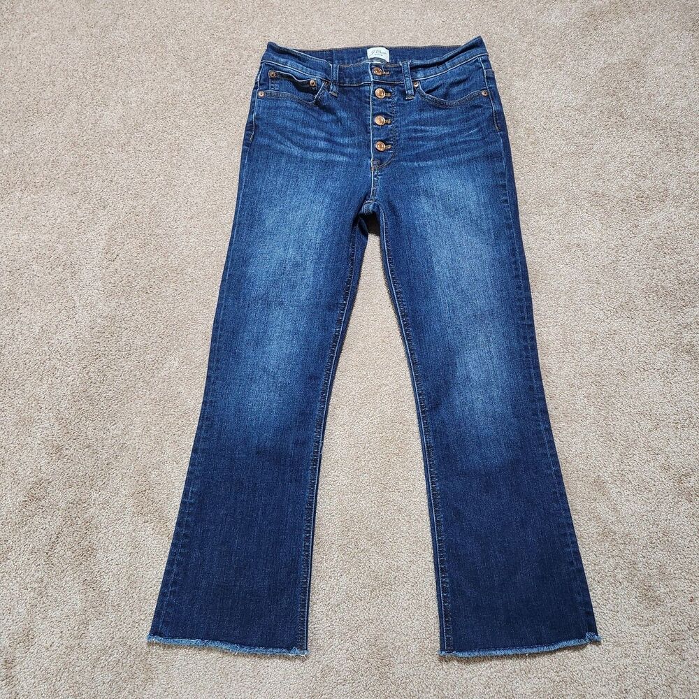 J. Crew Jeans Women 27 Mid Rise Billie Demi Boot Crop Button Fly Dark Wash